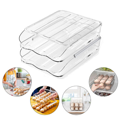 Hivvago 2 Layers Automatic Rolling Clear Egg Refrigerator Organizer with Lid - Image 7