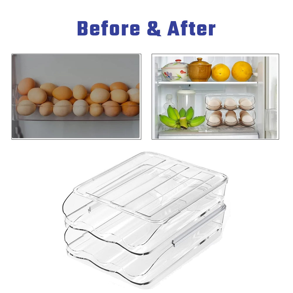 Hivvago 2 Layers Automatic Rolling Clear Egg Refrigerator Organizer with Lid - Image 8