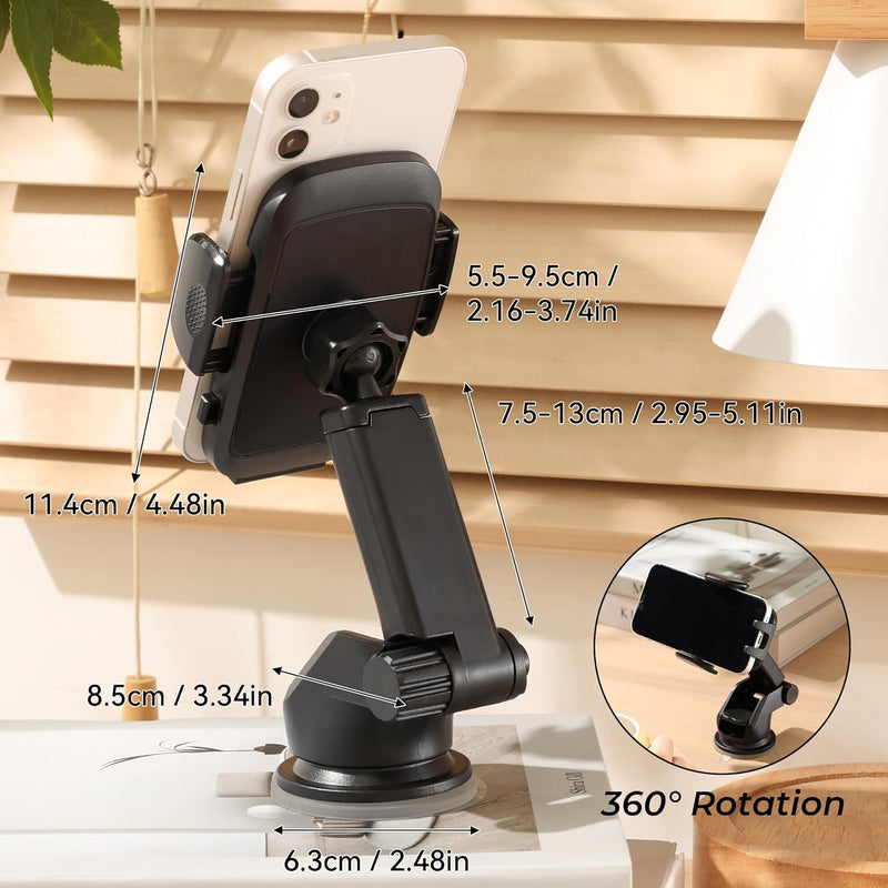 Urbanoki 4 in 1 Car Phone Holder Dashboard Windshield Vent Mount for All Phones - Black - Image 3