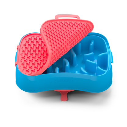4-in-1 Slow Feeder Dog Bowl - Blue Bowl and Warm Ocean Red Lickmat - Image 2