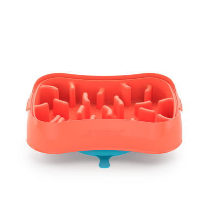 4-in-1 Slow Feeder Dog Bowl - Warm Ocean Red Bowl with Teal Lickmat - Image 5