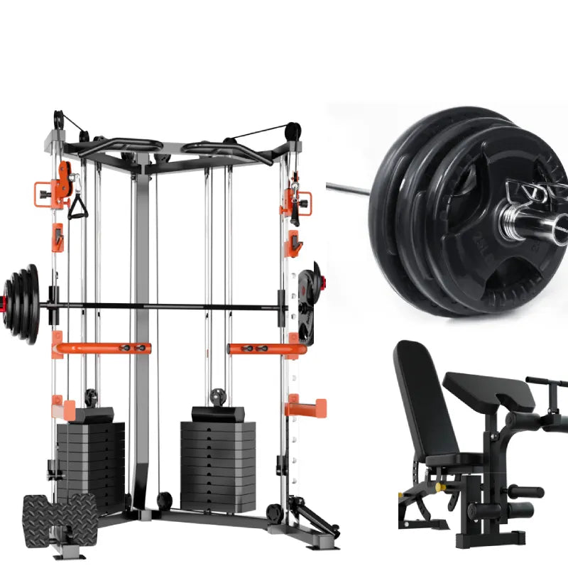 SmartFit C1 Max Multi Functional Cable Crossover Station 130kgs Pin Loaded  Machine  + Multi Func Bench+7Ft Olympic Barbell + 100kgs Weights