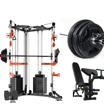 SmartFit C1 Max Multi Functional Cable Crossover Station 130kgs Pin Loaded  Machine  + Multi Func Bench+7Ft Olympic Barbell + 100kgs Weights