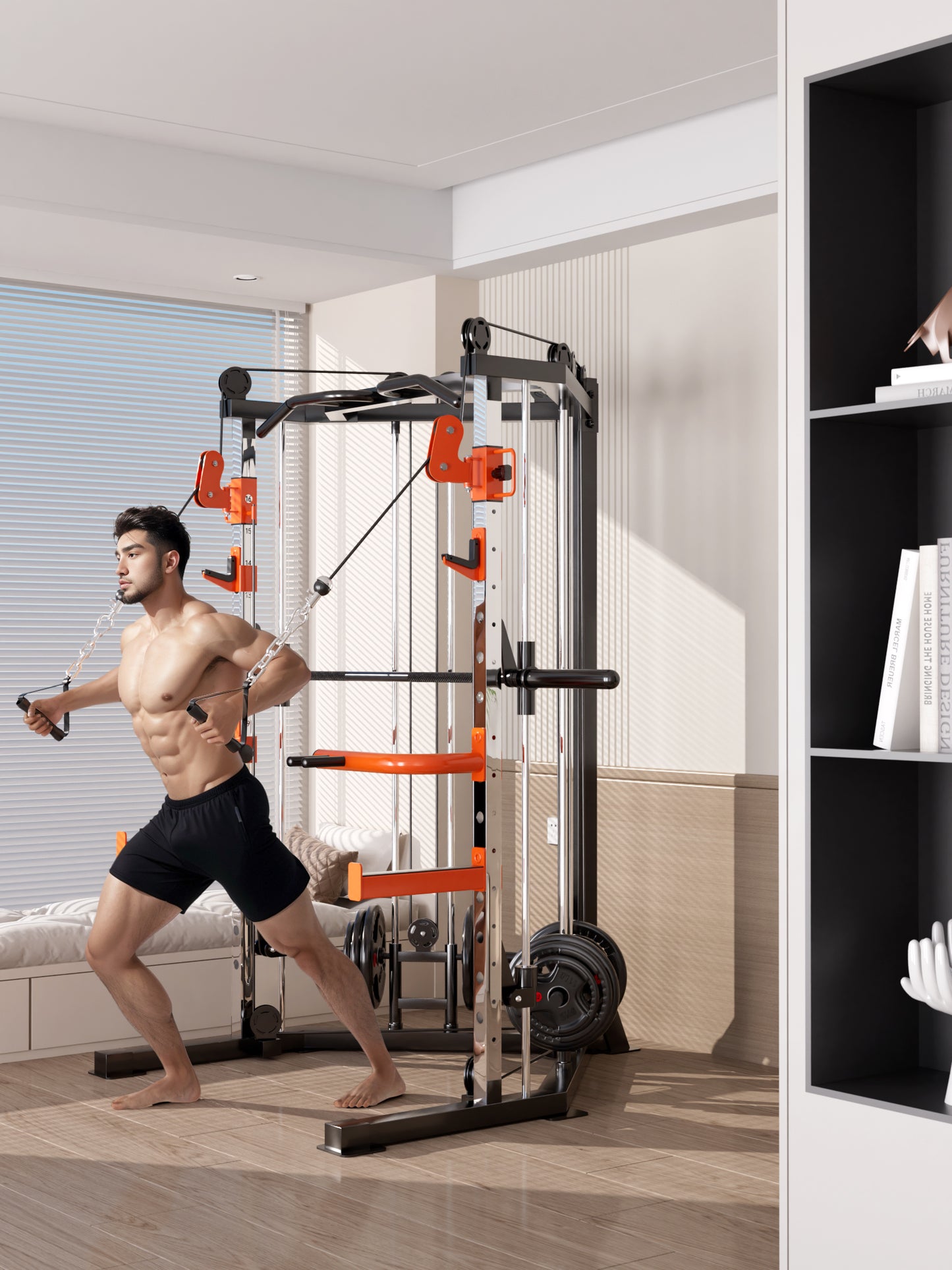 SmartFit C1 Max Multi Functional Cable Crossover Station 130kgs Pin Loaded  Machine + Multi Func Bench+7Ft Olympic Barbell + 100kgs Weights - Image 3