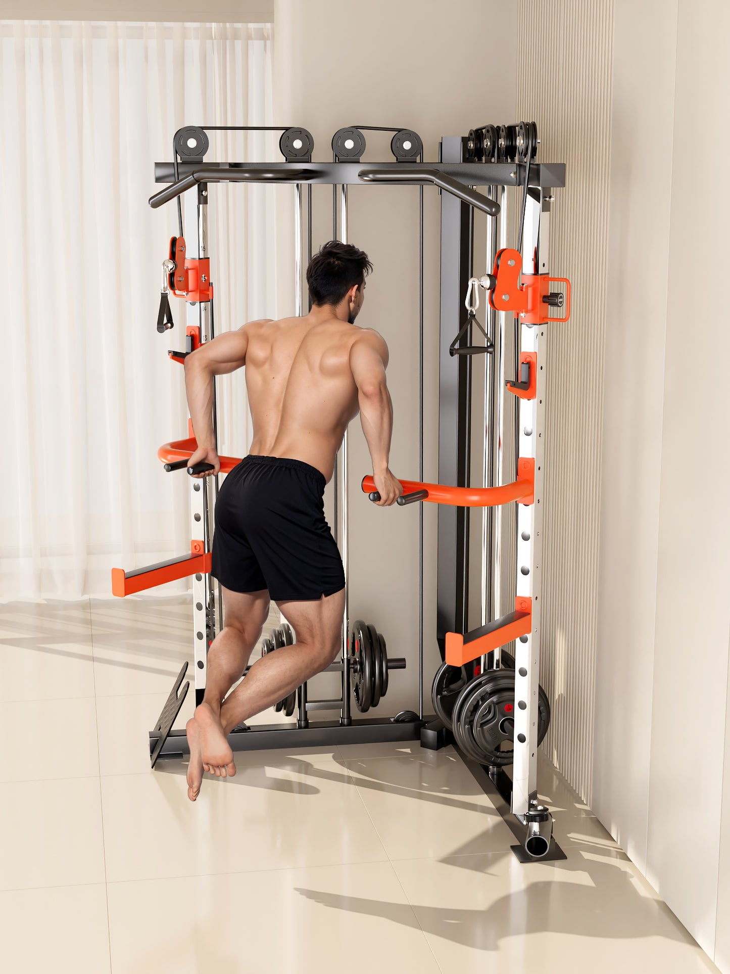 SmartFit C1 Max Multi Functional Cable Crossover Station 130kgs Pin Loaded  Machine + Multi Func Bench+7Ft Olympic Barbell + 100kgs Weights - Image 6