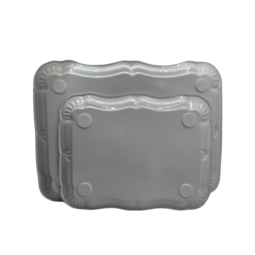 White Metal Serving Tray Set | Minimalist & Food-Safe Home Organisers (2pc) - Image 2