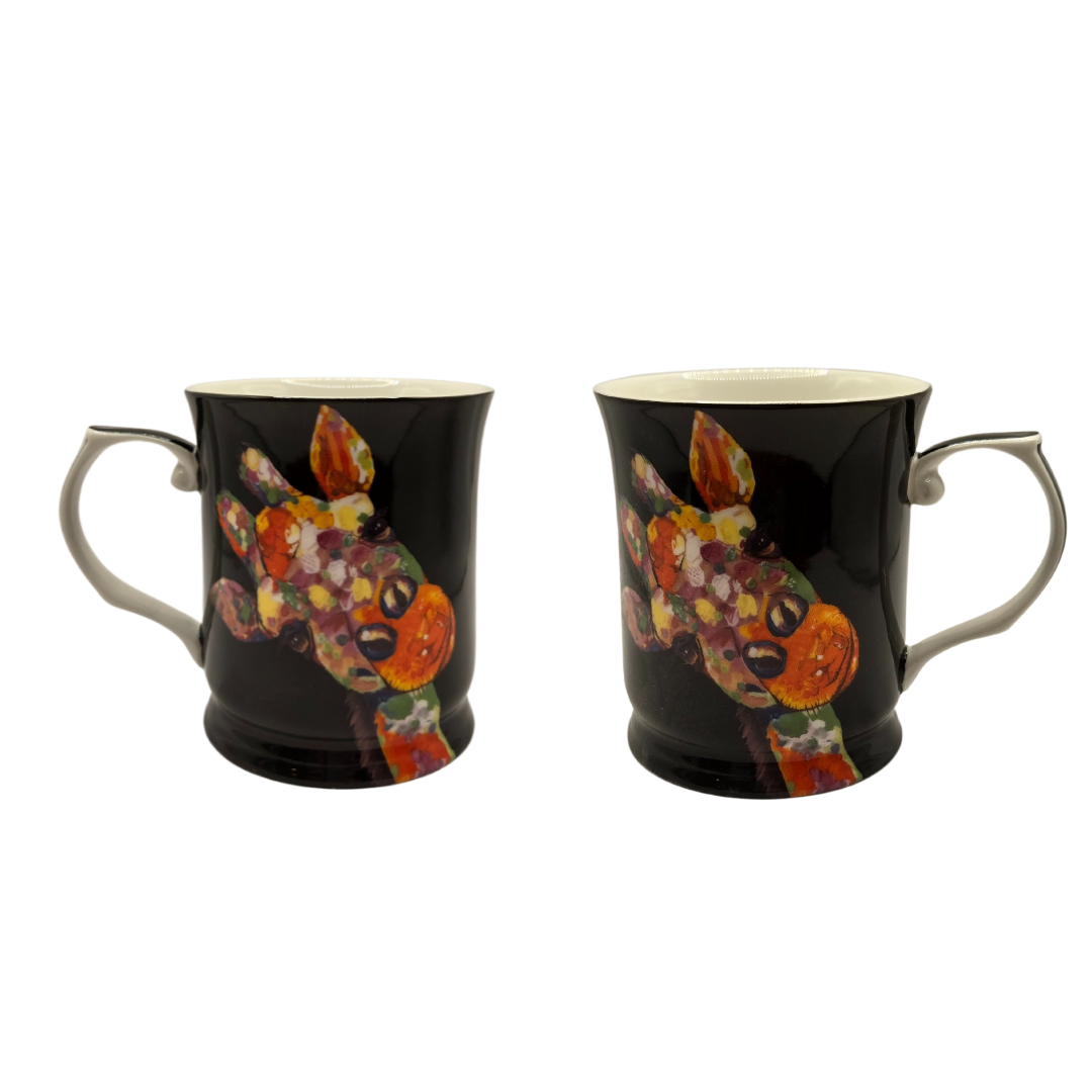 Midnight Safari Giraffe Mug Set of 2| Bold Animal Print Drinkware