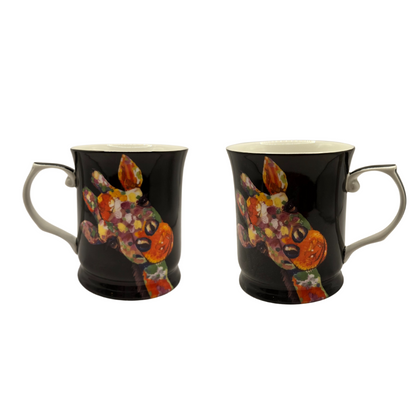 Midnight Safari Giraffe Mug Set of 2| Bold Animal Print Drinkware