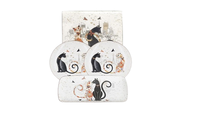 Cat Couple Embossed Entertaining Set