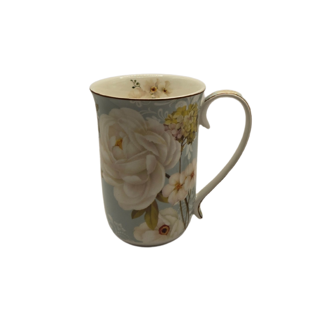 White Rose Fine Bone China Mug with Strainer - 405ml Floral Tea Cup - Image 2