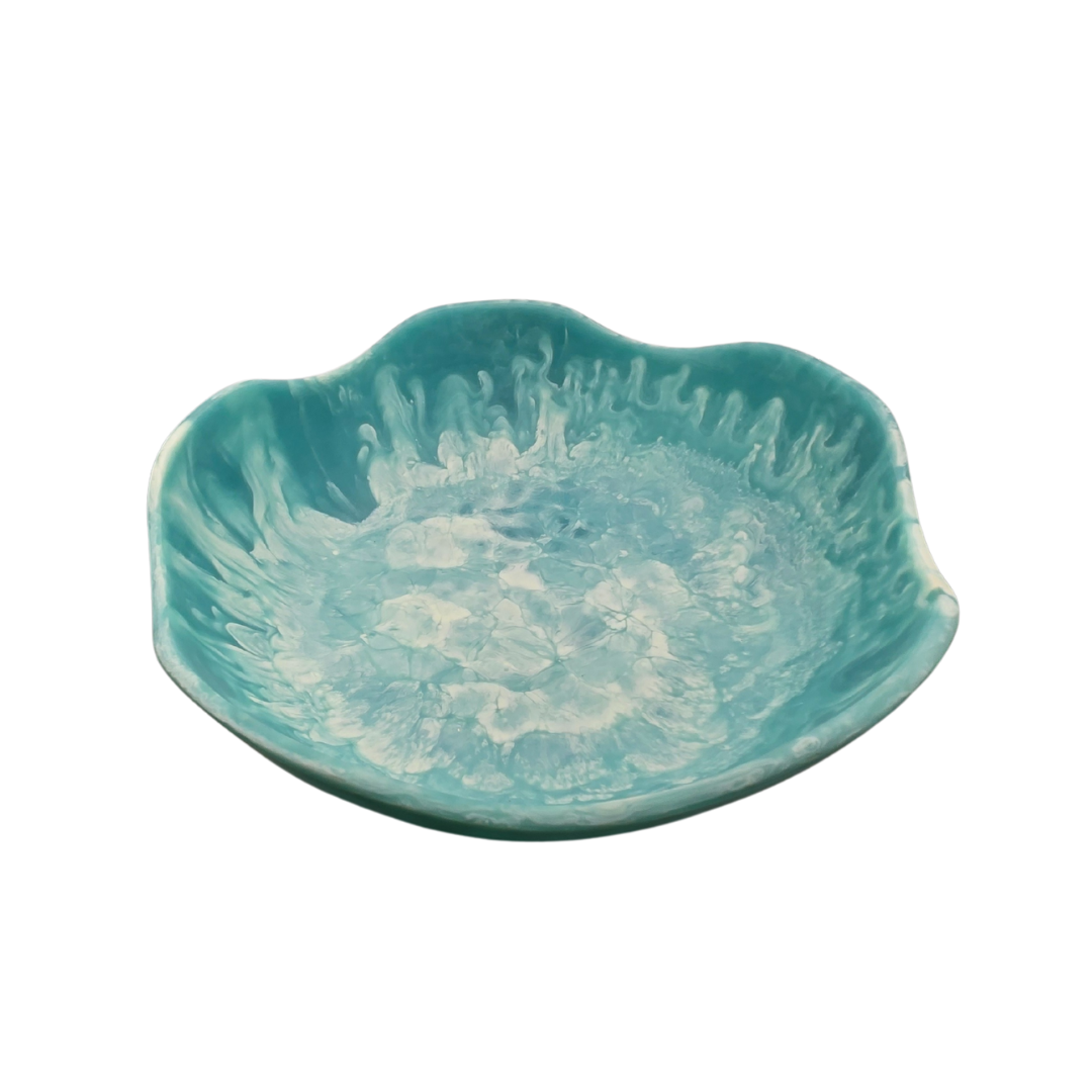 Handmade Resin Bowl - Ocean Swirl Blue | Wavy Edge | 15.5cm | Small Decorative Bowl - Image 2