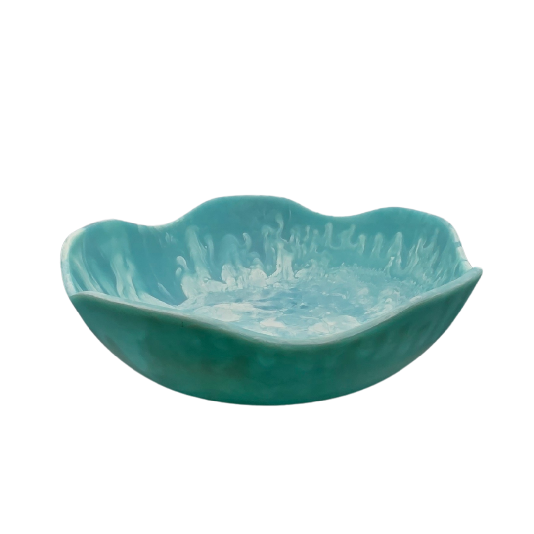 Handmade Resin Bowl - Ocean Swirl Blue | Wavy Edge | 15.5cm | Small Decorative Bowl - Image 3