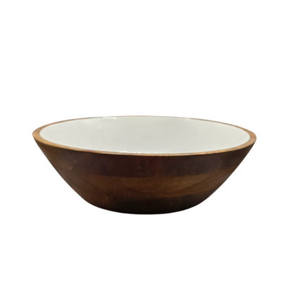 Handcrafted Mango Wood & Enamel Serving Bowl - Natural & Food-Safe - Image 2