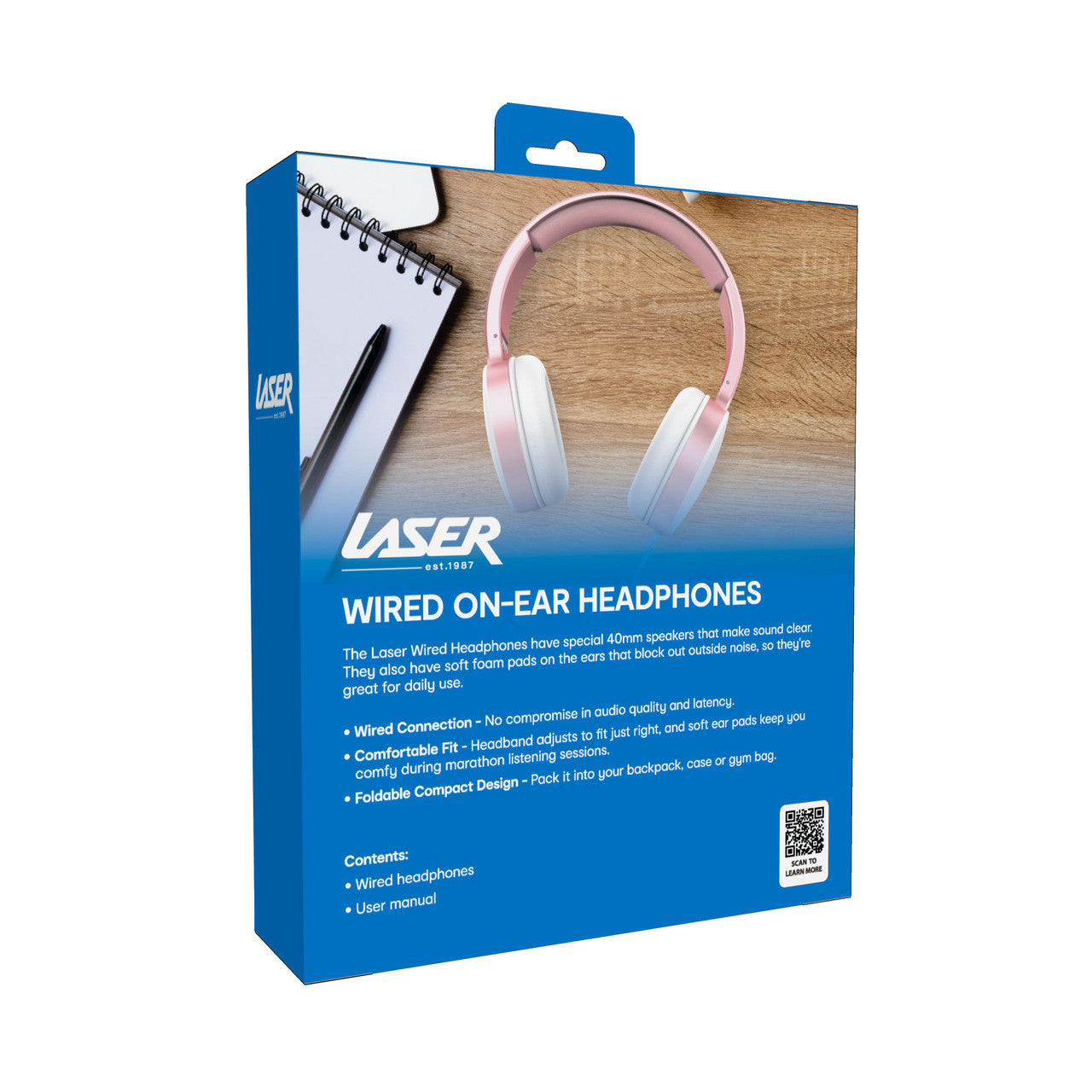 Laser Wired Headphones with 40mm Drivers Rose Gold - Image 6