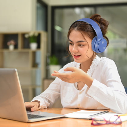 Laser Foldable Bluetooth Headphones with Mic - Navy Blue - Image 2