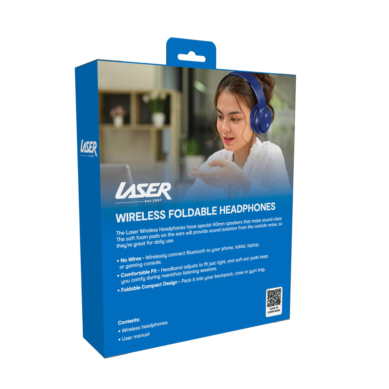 Laser Foldable Bluetooth Headphones with Mic - Navy Blue - Image 6