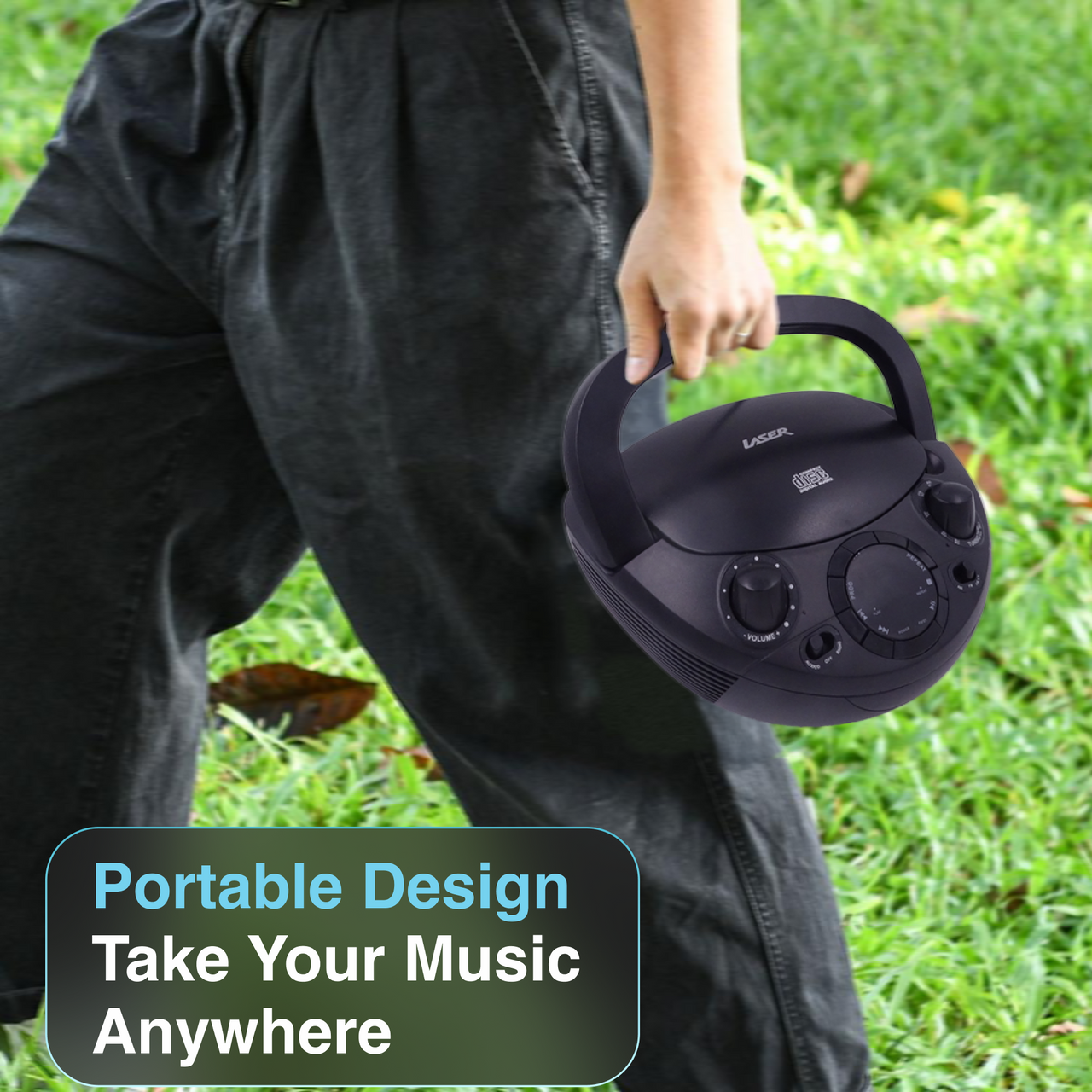 Laser Black Portable CD Boombox with AM/FM Radio - Image 3