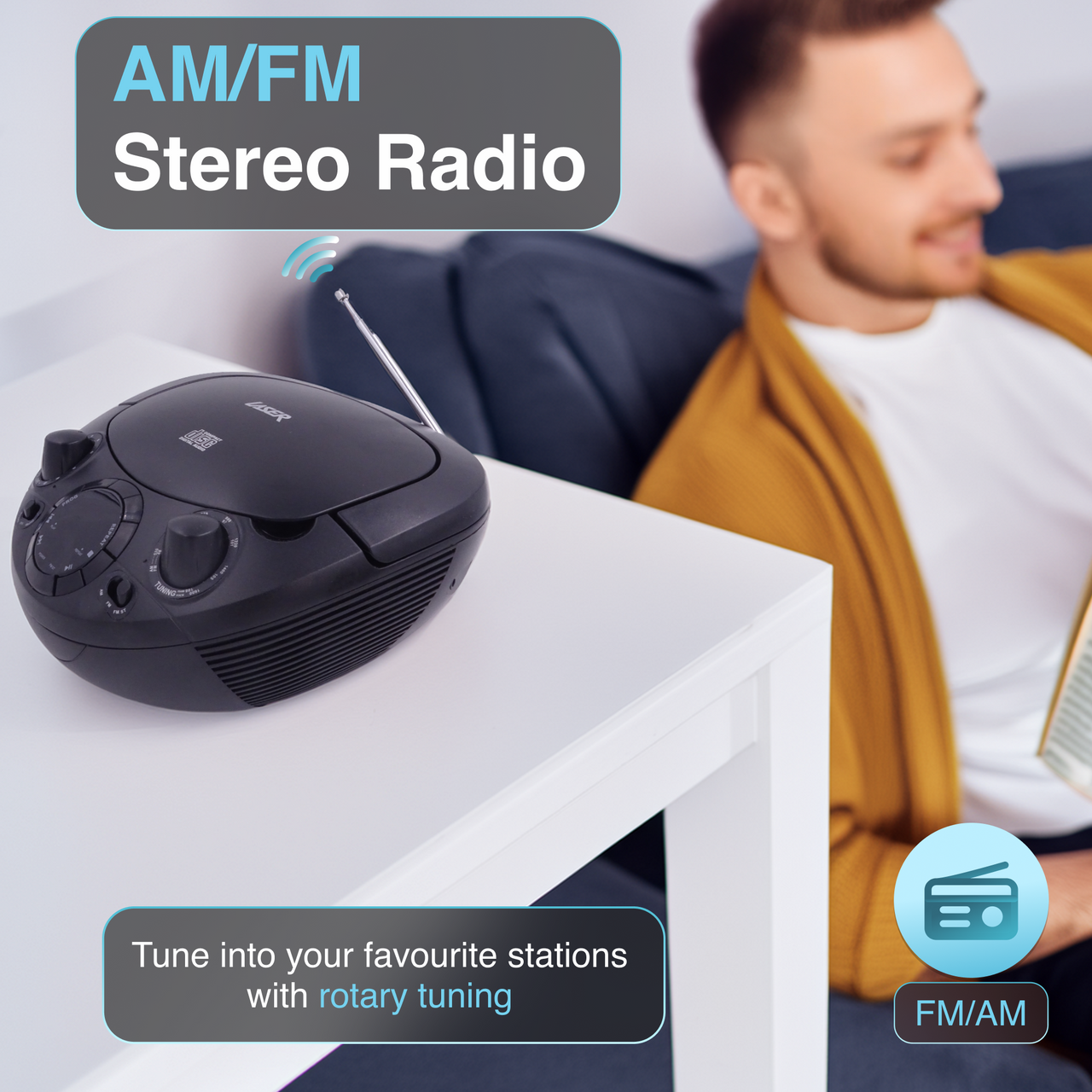 Laser Black Portable CD Boombox with AM/FM Radio - Image 4