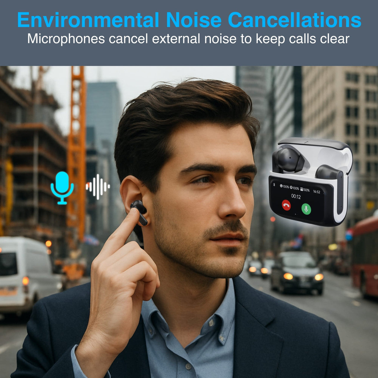 Laser TWS Earbuds ANC with Touch Display Black - Image 5