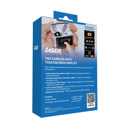 Laser TWS Earbuds ANC with Touch Display Black - Image 9