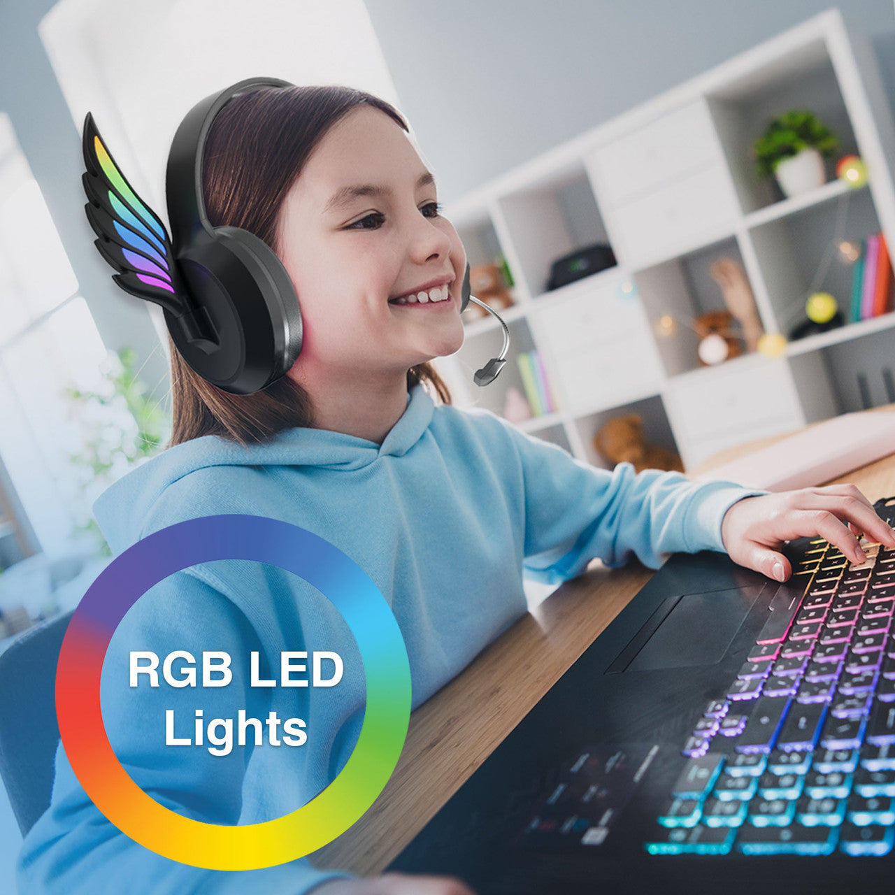 Laser Kids Angel Wings Headphones with Mic Black - Image 2