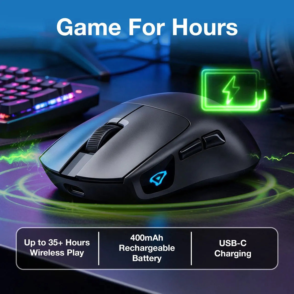 Wireless Gaming Mouse 7200 DPI - Black - Image 3