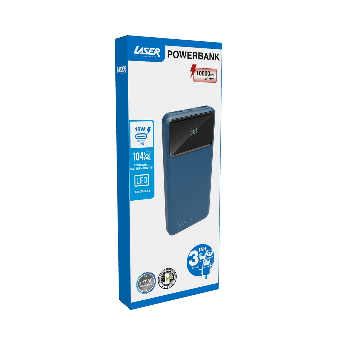 Laser 10000mAh Powerbank 18W PD with LED Navy - Image 8