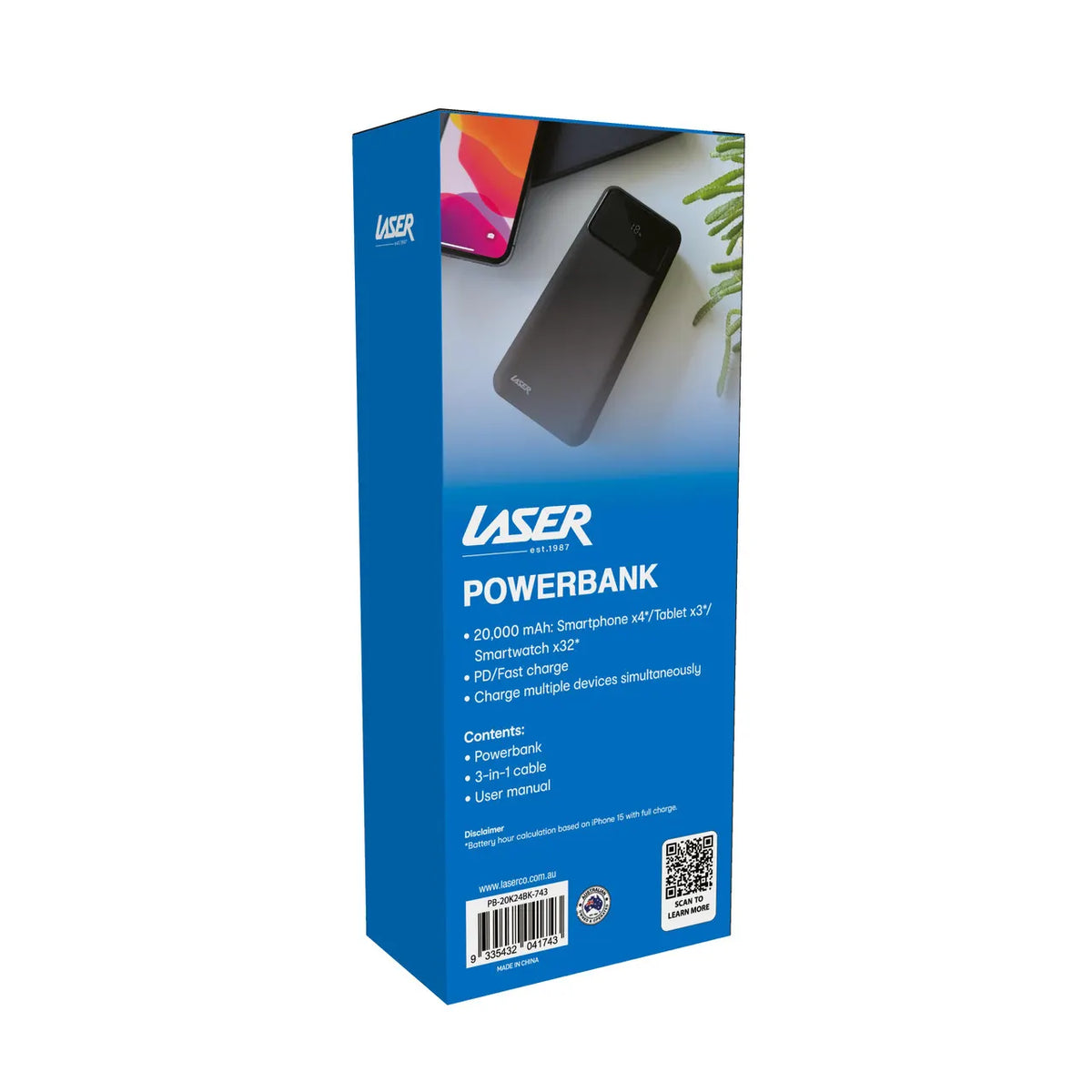 Laser 20000mAh Powerbank 18W PD with LED Black - Image 9
