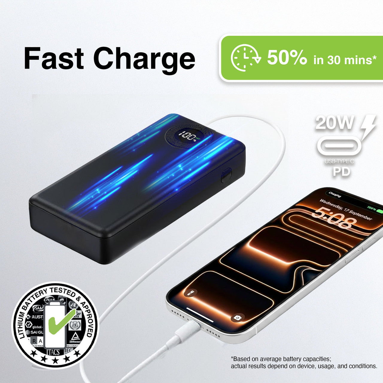 Laser 20000mAh Powerbank Battery Display Black - Image 2