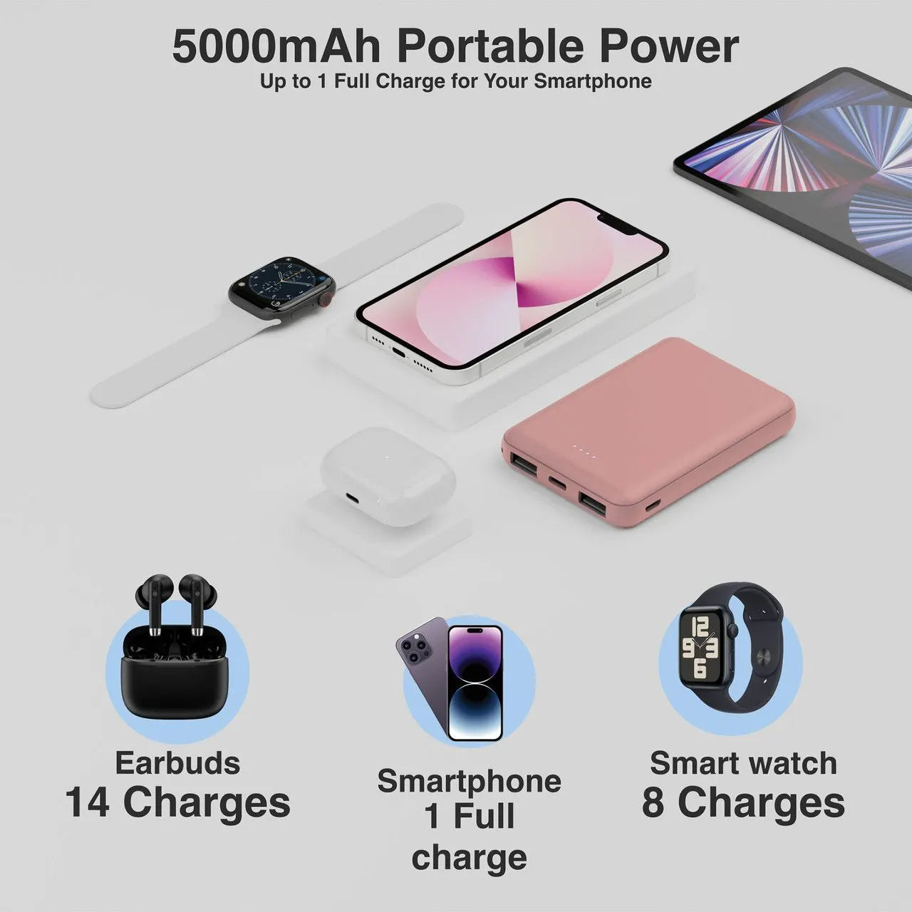 Laser 5000mAh Compact Portable Power Bank - Clay - Image 2