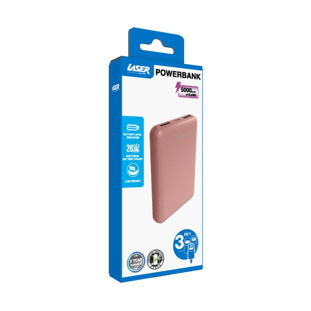 Laser 5000mAh Compact Portable Power Bank - Clay - Image 7