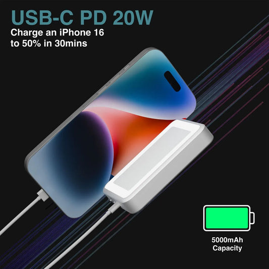 Laser ChargeCore 5000mAh Selfie Powerbank - White - Image 3