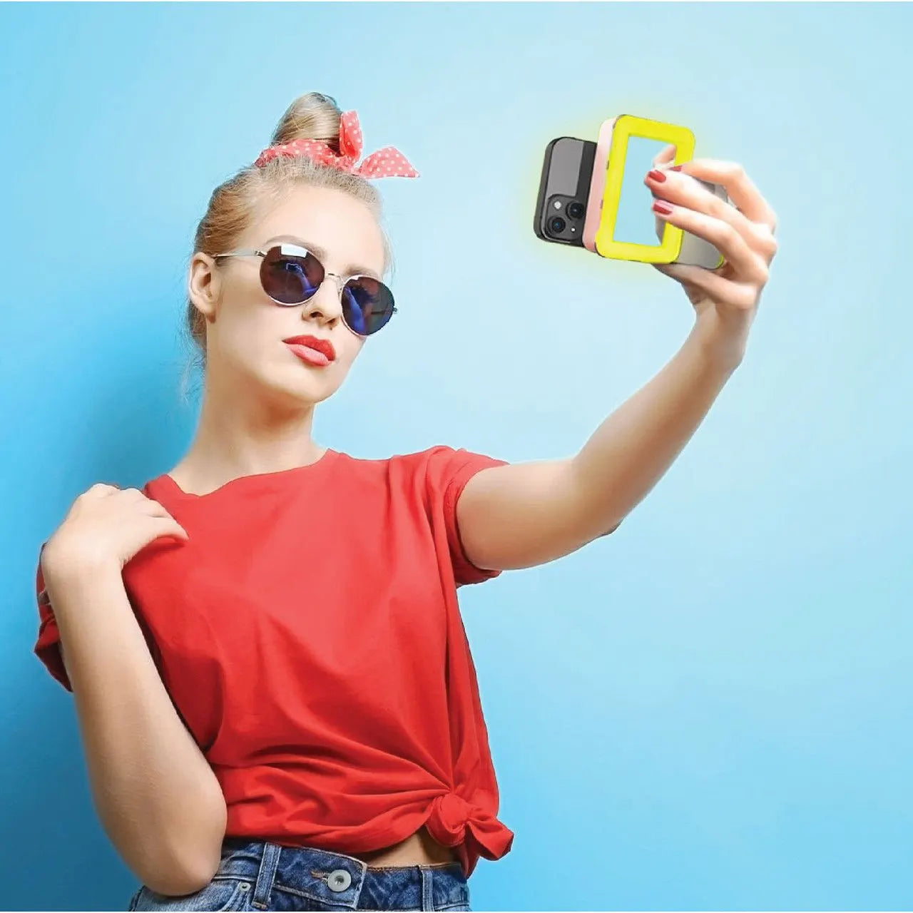 Laser 5000mAh Magnetic Wireless Powerbank Mirror Light - Pink - Image 3