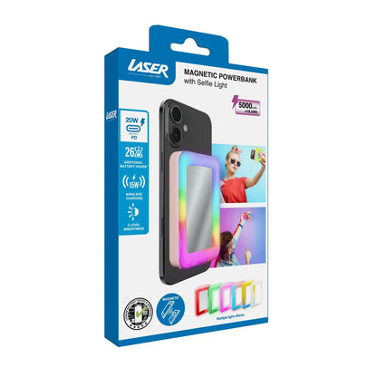 Laser 5000mAh Magnetic Wireless Powerbank Mirror Light - Pink - Image 7