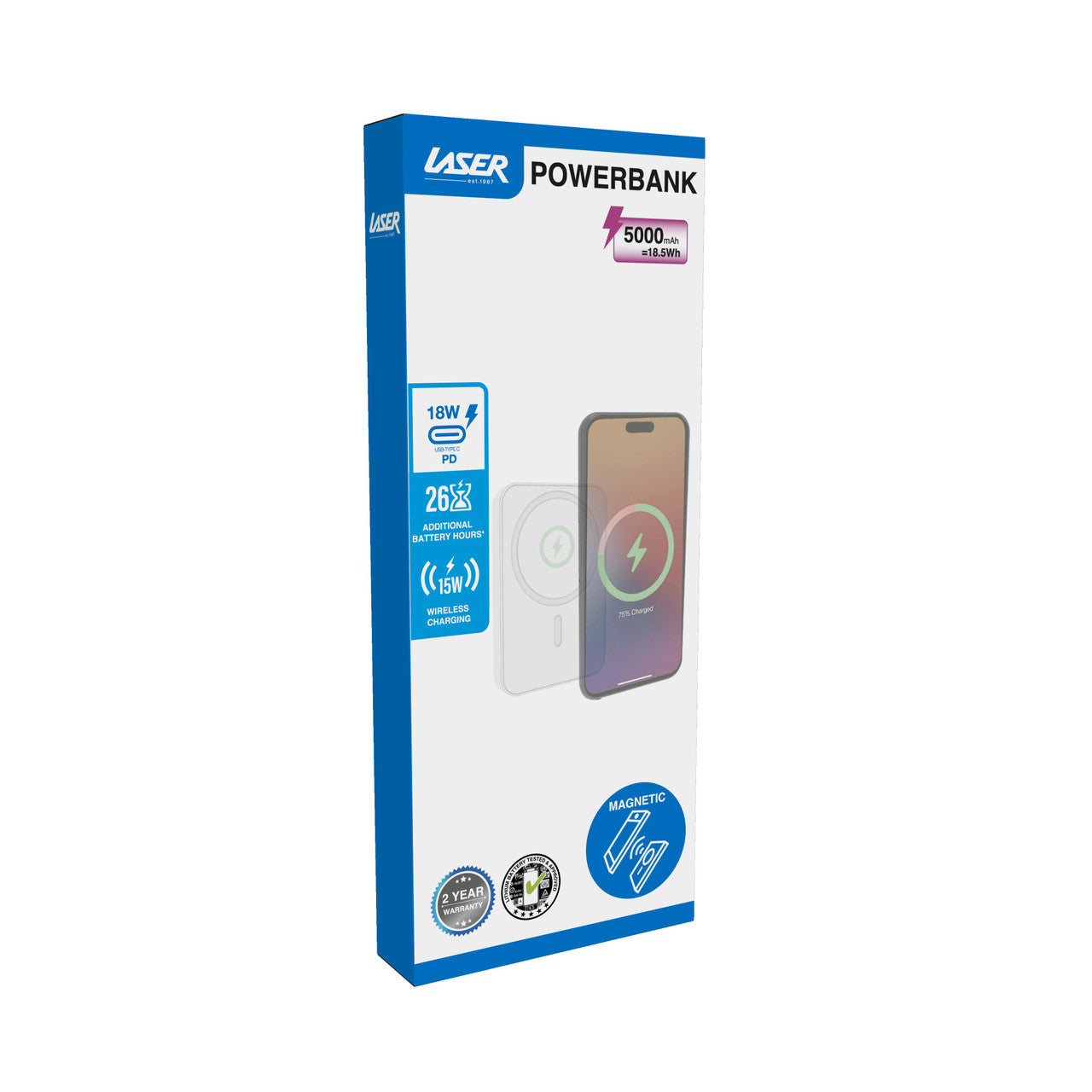 Laser 5000mAh Magnetic Wireless Power Bank White - Image 5