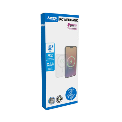 Laser 5000mAh Magnetic Wireless Power Bank White - Image 5