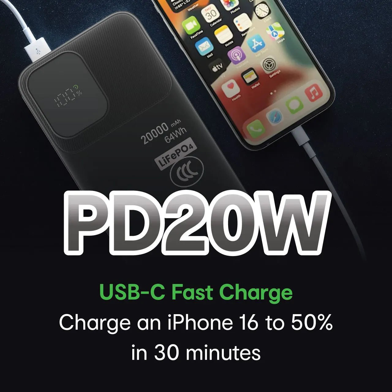 20000mAh LiFePO4 Power Bank - Green - Image 5