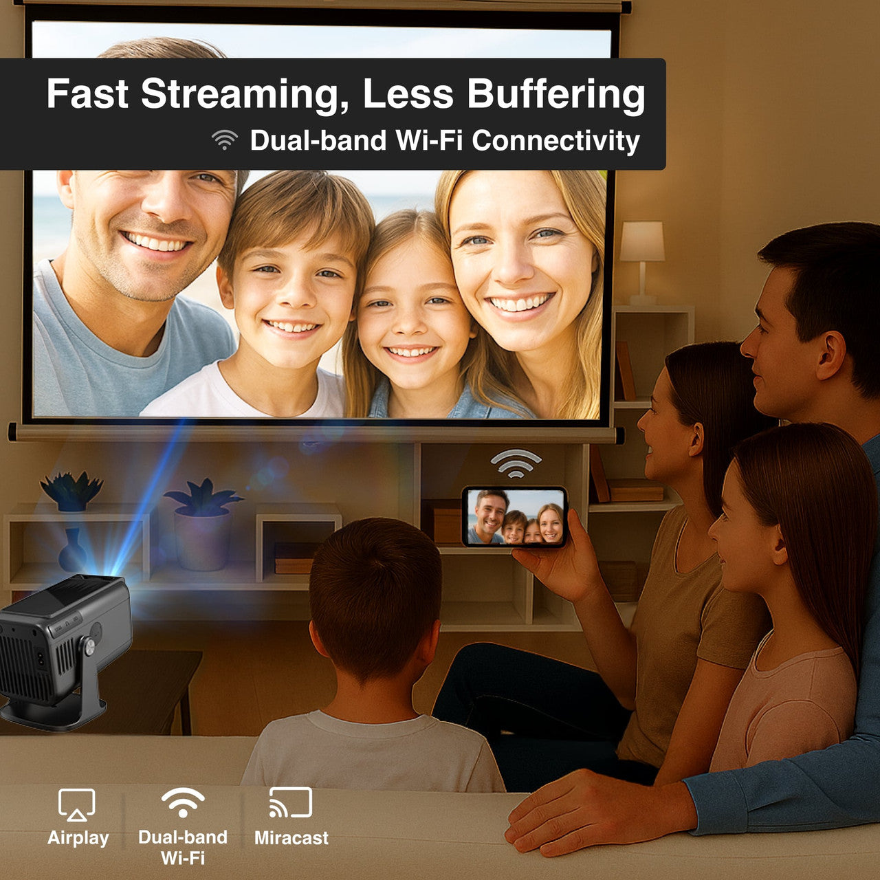 Laser 1080p Android Multi-Angle LED Projector Black - Image 2