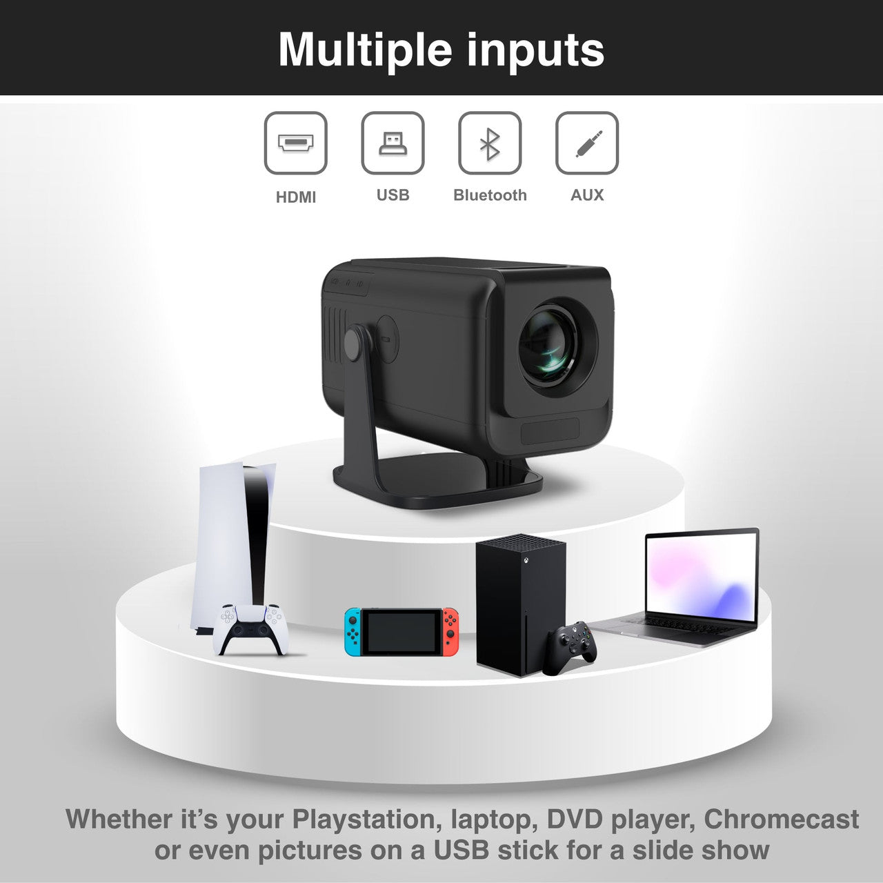 Laser 1080p Android Multi-Angle LED Projector Black - Image 8
