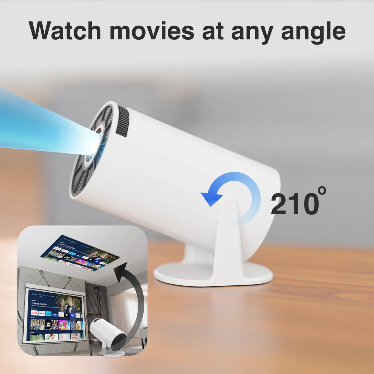Laser Multi-Angle Tube LED Projector, Android TV 1080p - Image 2