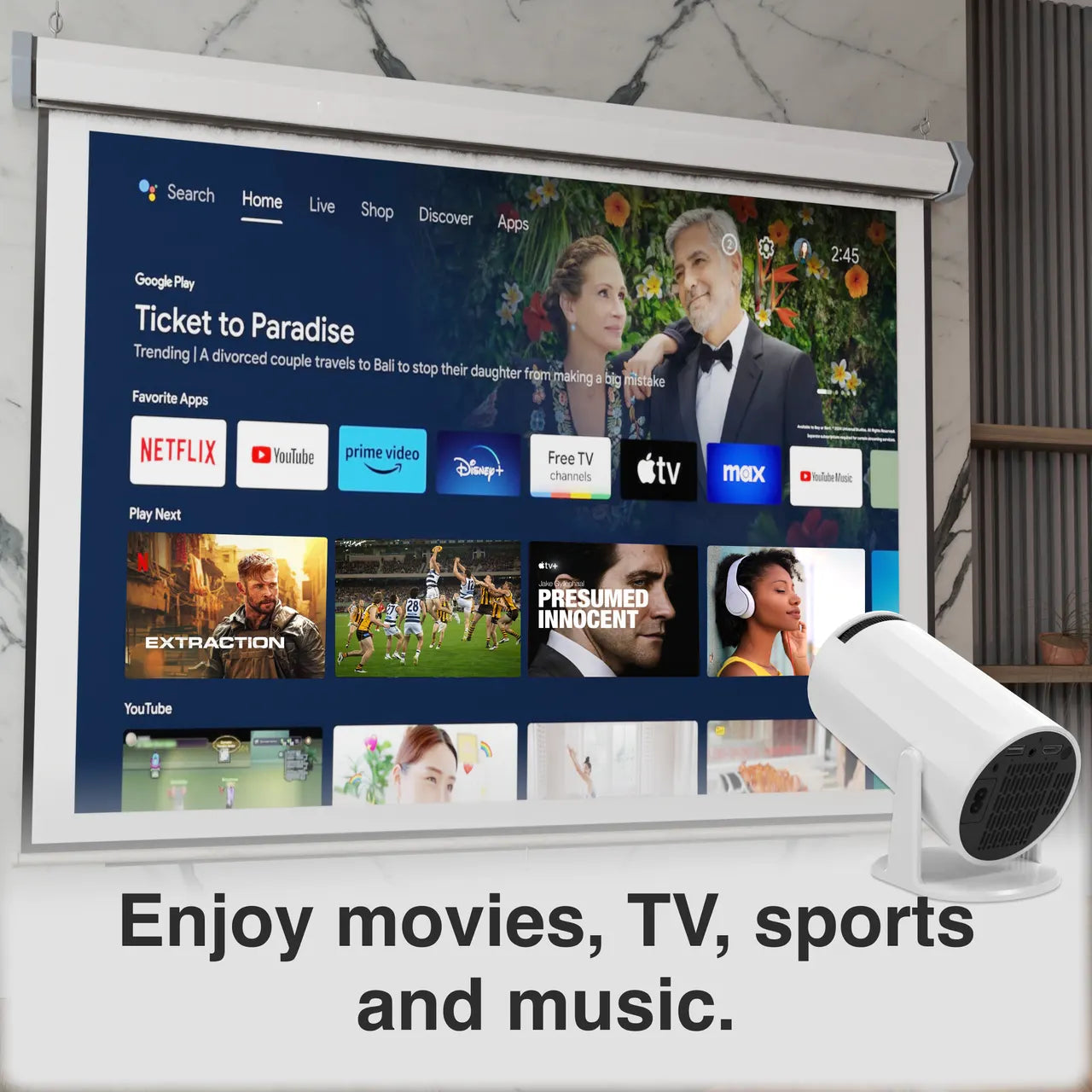 Laser Multi-Angle Tube LED Projector, Android TV 1080p - Image 5
