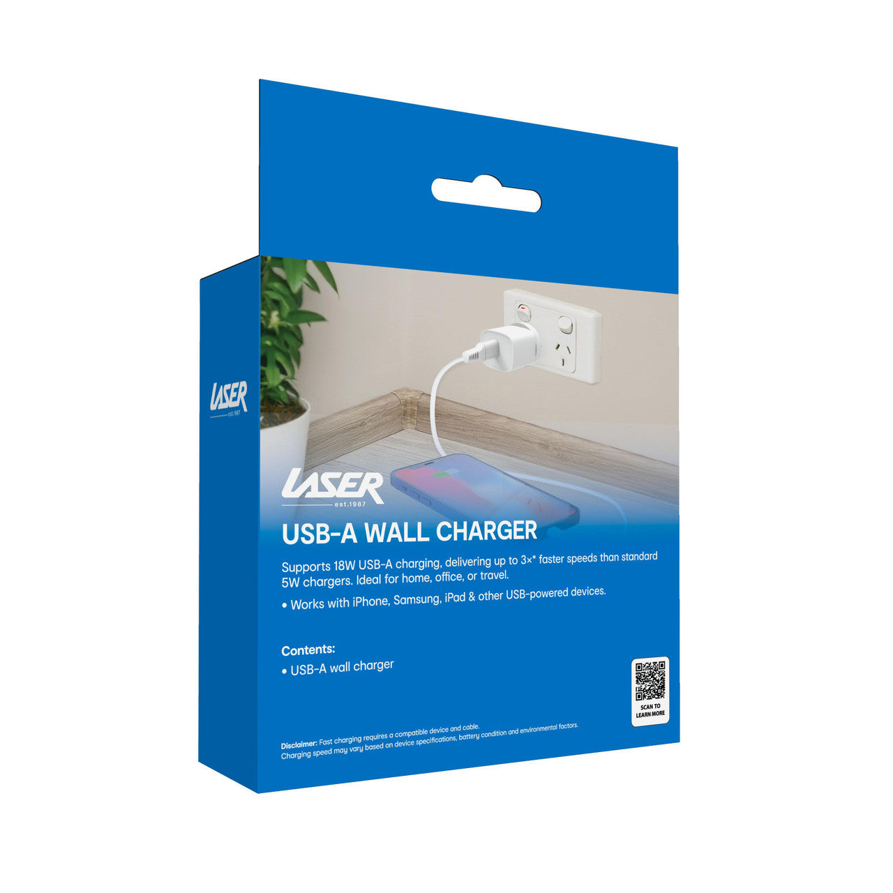 Laser USB-A 18W QC3 Wall Charger White - Image 4