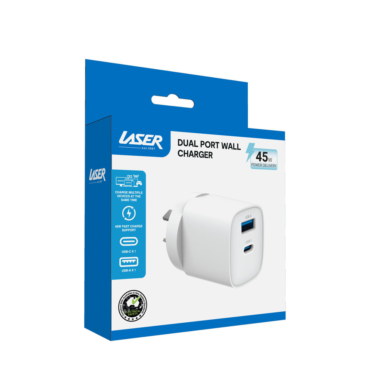 Laser Dual Port 45W USB Wall Charger White - Image 3