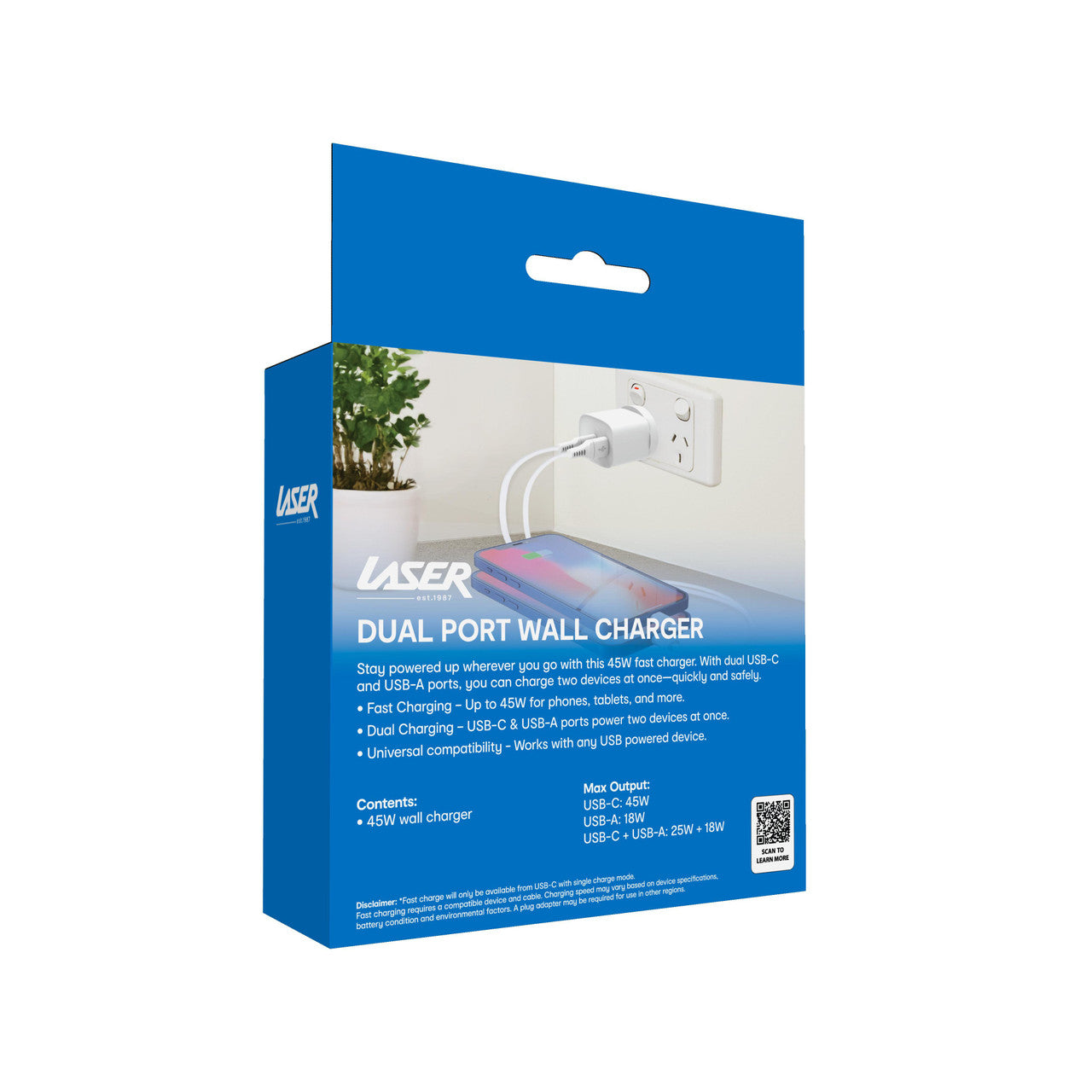 Laser Dual Port 45W USB Wall Charger White - Image 4