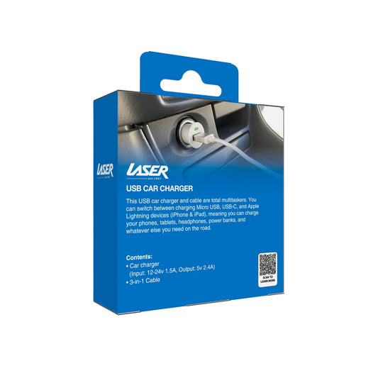 Laser USB Car Charger with 3-in-1 Cable White - Image 8