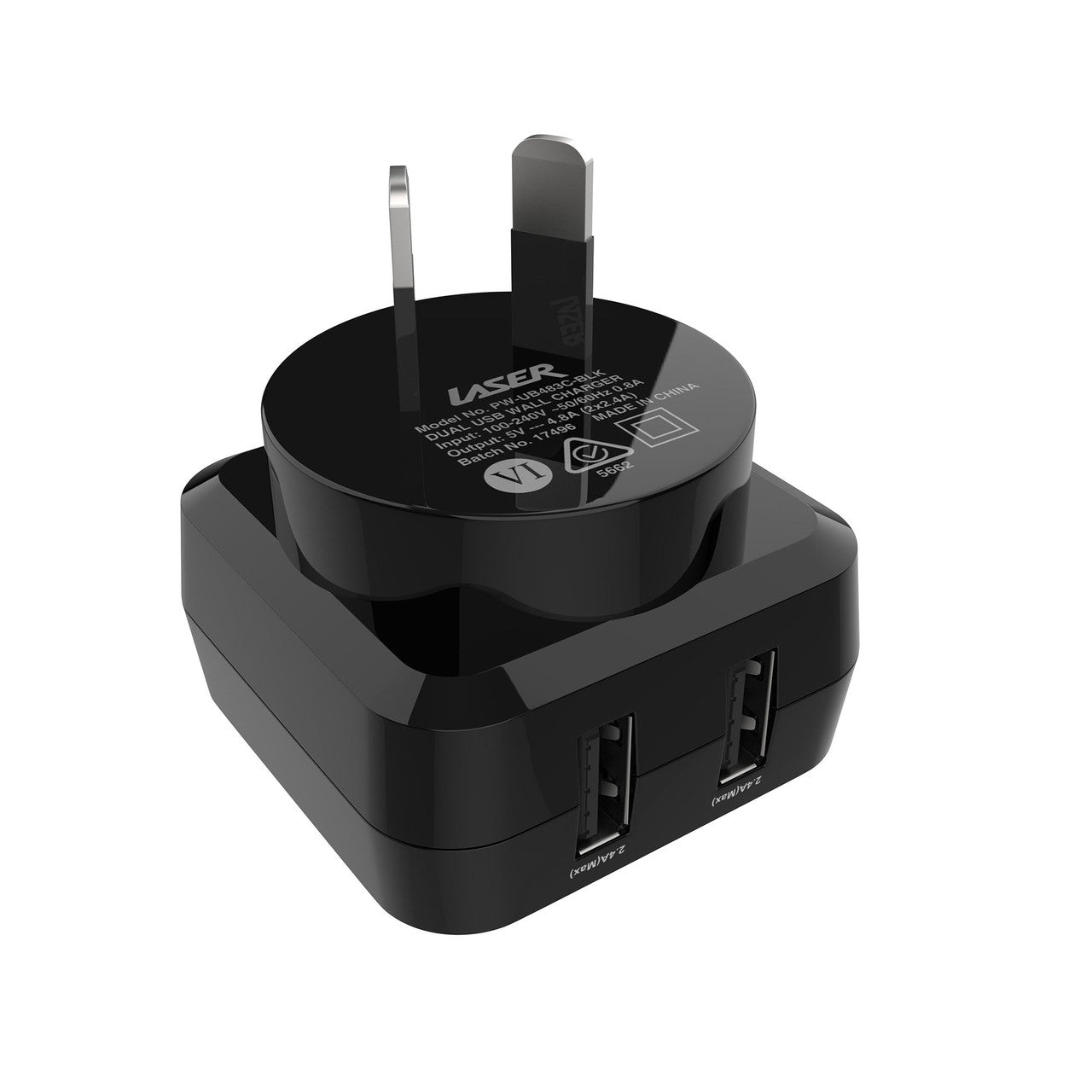 Laser Fast Charging Dual USB Wall Charger with 3 in 1 Cable - Black - Image 2
