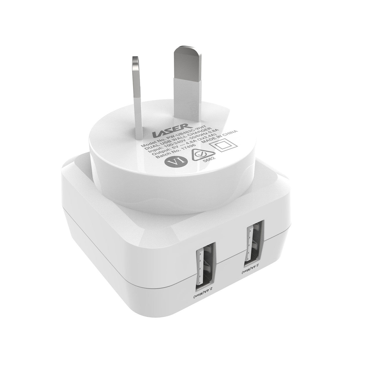Laser Dual USB AC Charger 2.4A with 3-in-1 Cable White - Image 5