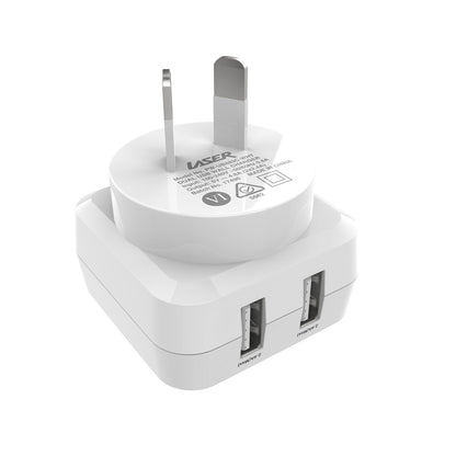 Laser Dual USB AC Charger 2.4A with 3-in-1 Cable White - Image 5