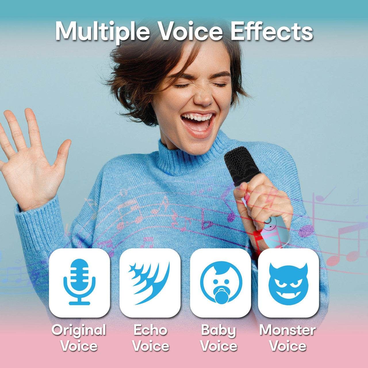 Laser Mini Karaoke Speaker with 2 Wireless Mics - Blue - Image 4
