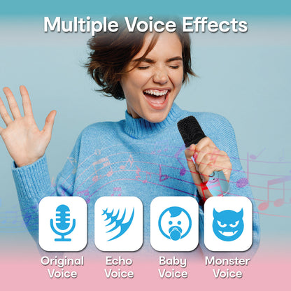 Laser Mini Karaoke Speaker with 2 Wireless Mics - Blue - Image 4